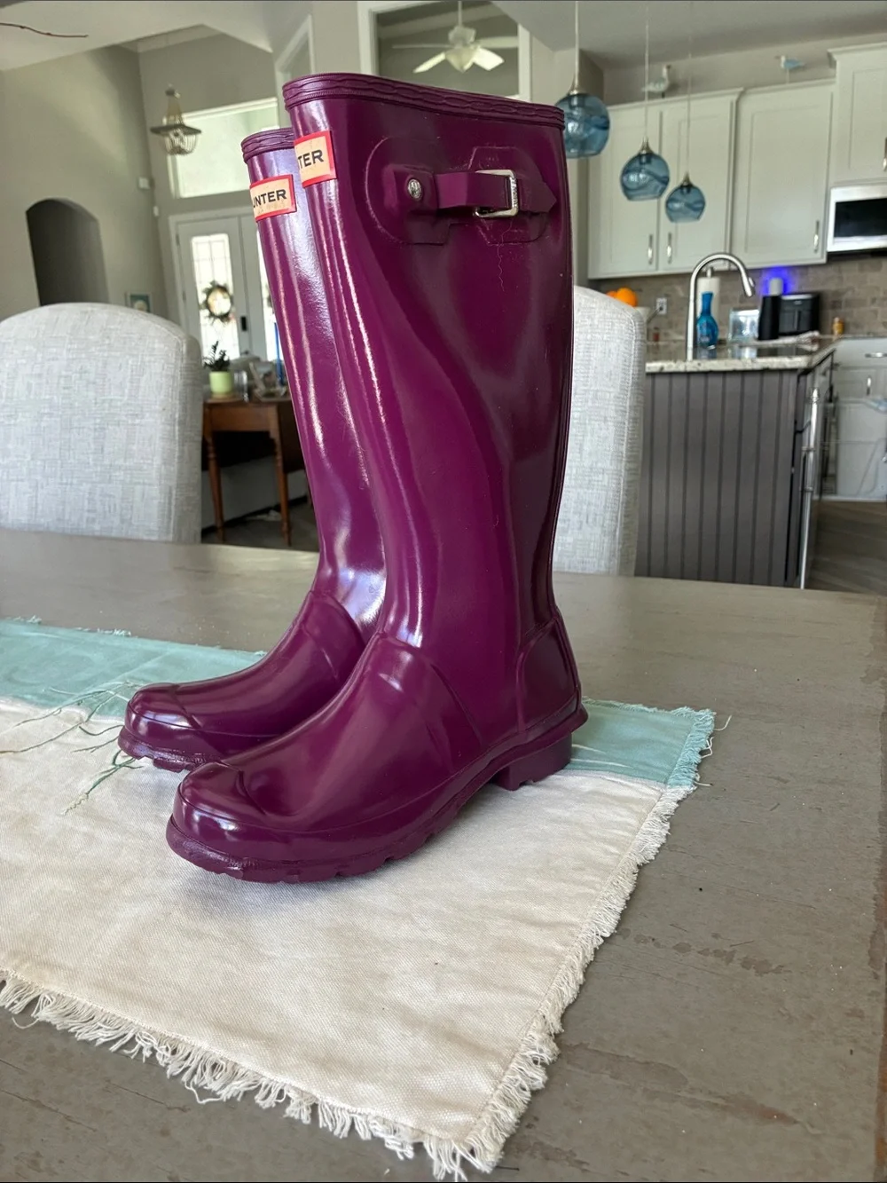 Hunter Kids Tall Gloss Rain Boots in Burgundy